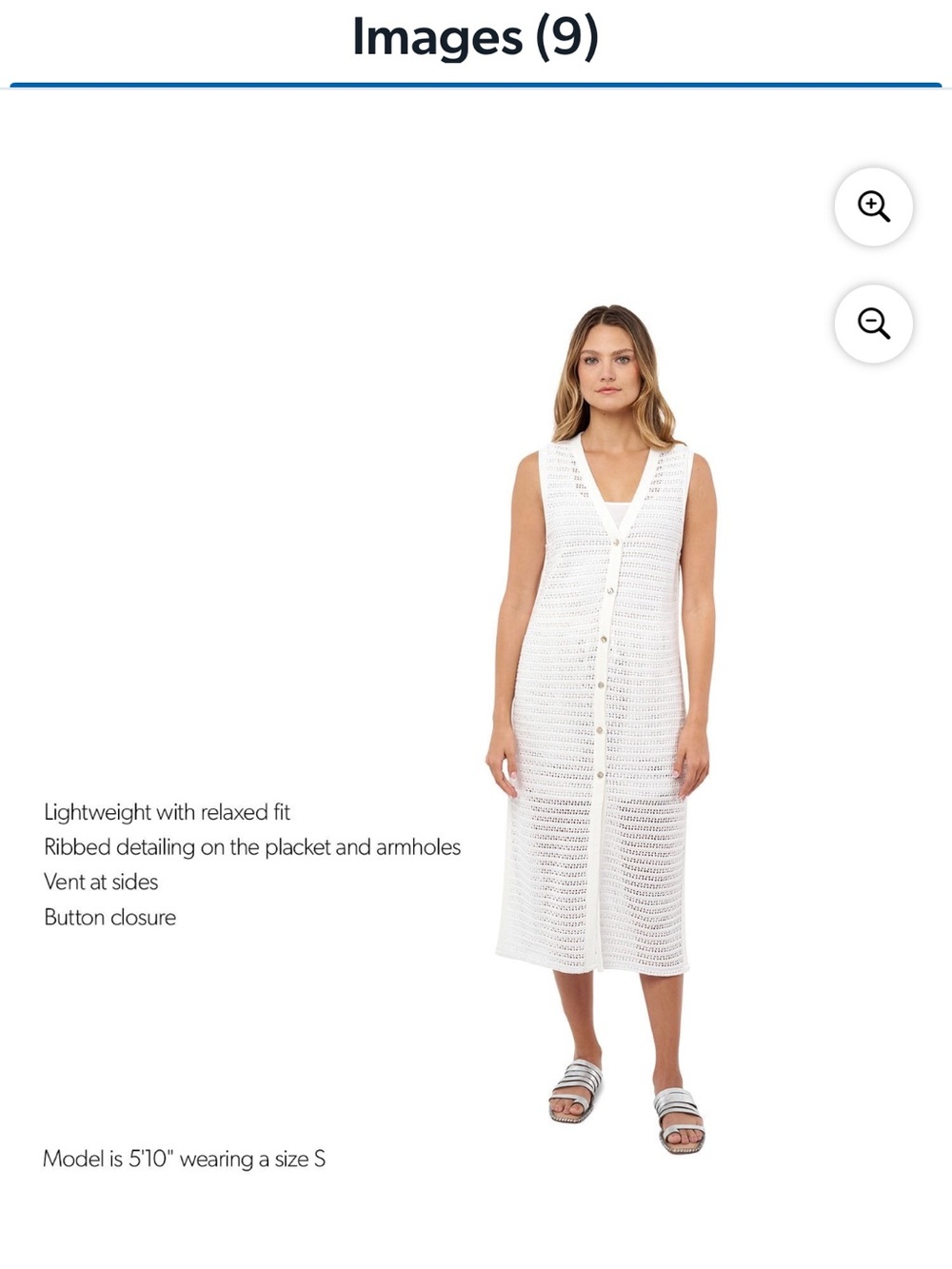 White Crochet Button-Front Midi Women’s Sleeveless Crochet Cardigan